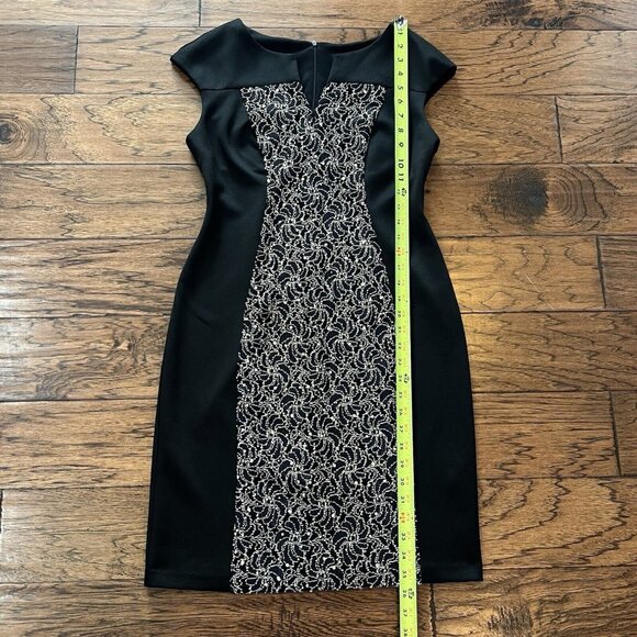 VTG Connected Apparel Women's Dress Size 6 Black Gold Midi Sheath Stretch - Picture 13 of 16
